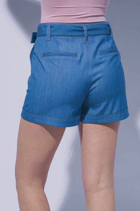 Belted Denim Shorts