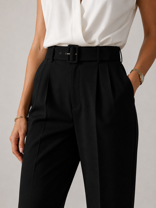 BLACK BUSINESS CHIC BELTED PANTS -NH6057