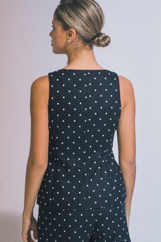 Polka Dots Linen Top w/Gold Buttons