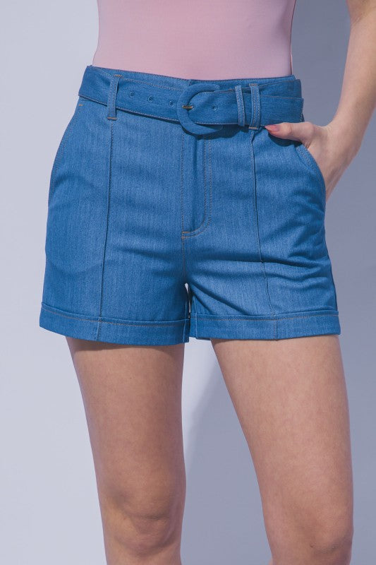Belted Denim Shorts