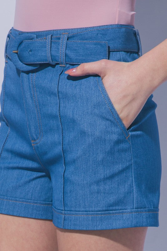 Belted Denim Shorts