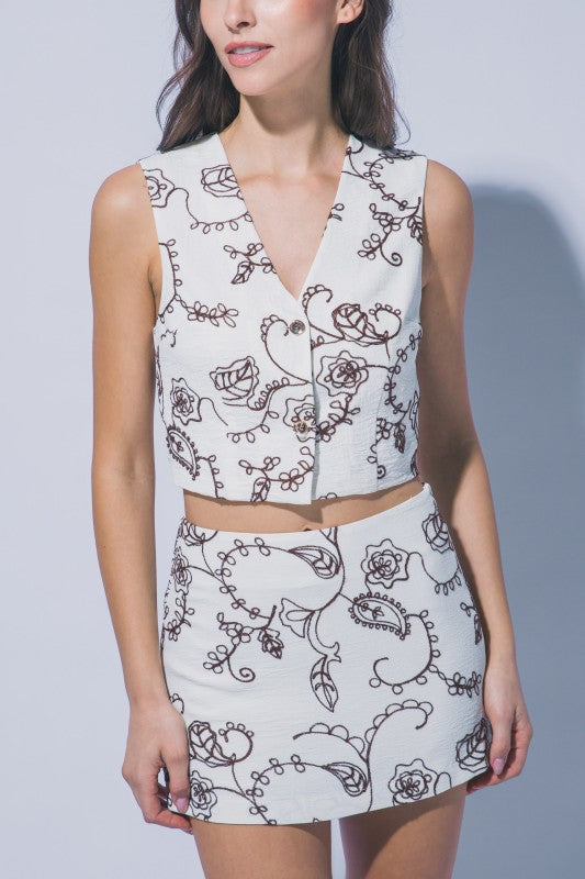 V Neckline, Button up Closure & Sleeveless Skort