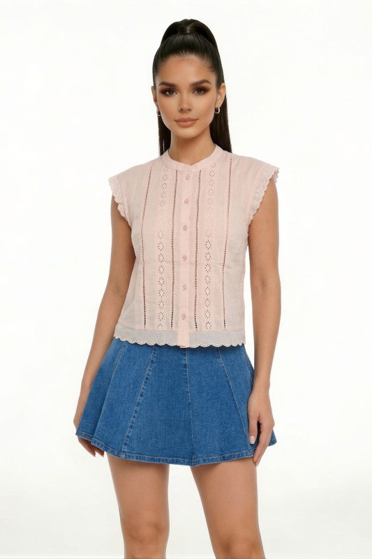 Eyelet Sleeveless Top- HMT57386