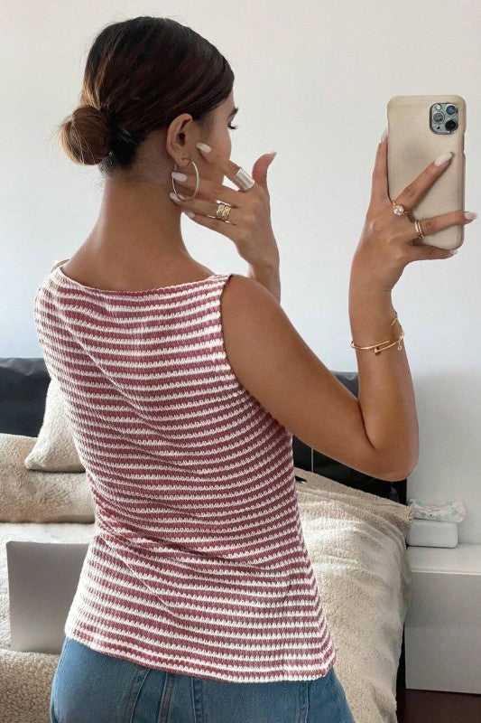 Stripe Tank Top Button Front-YF9830