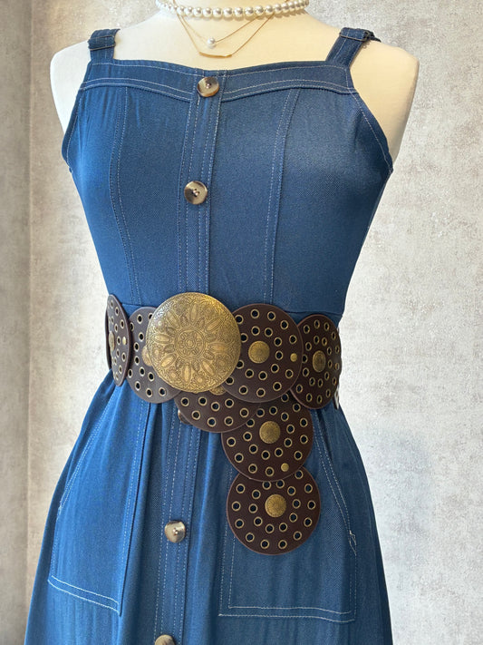 Dark Brown Boho Disk Leather Belt