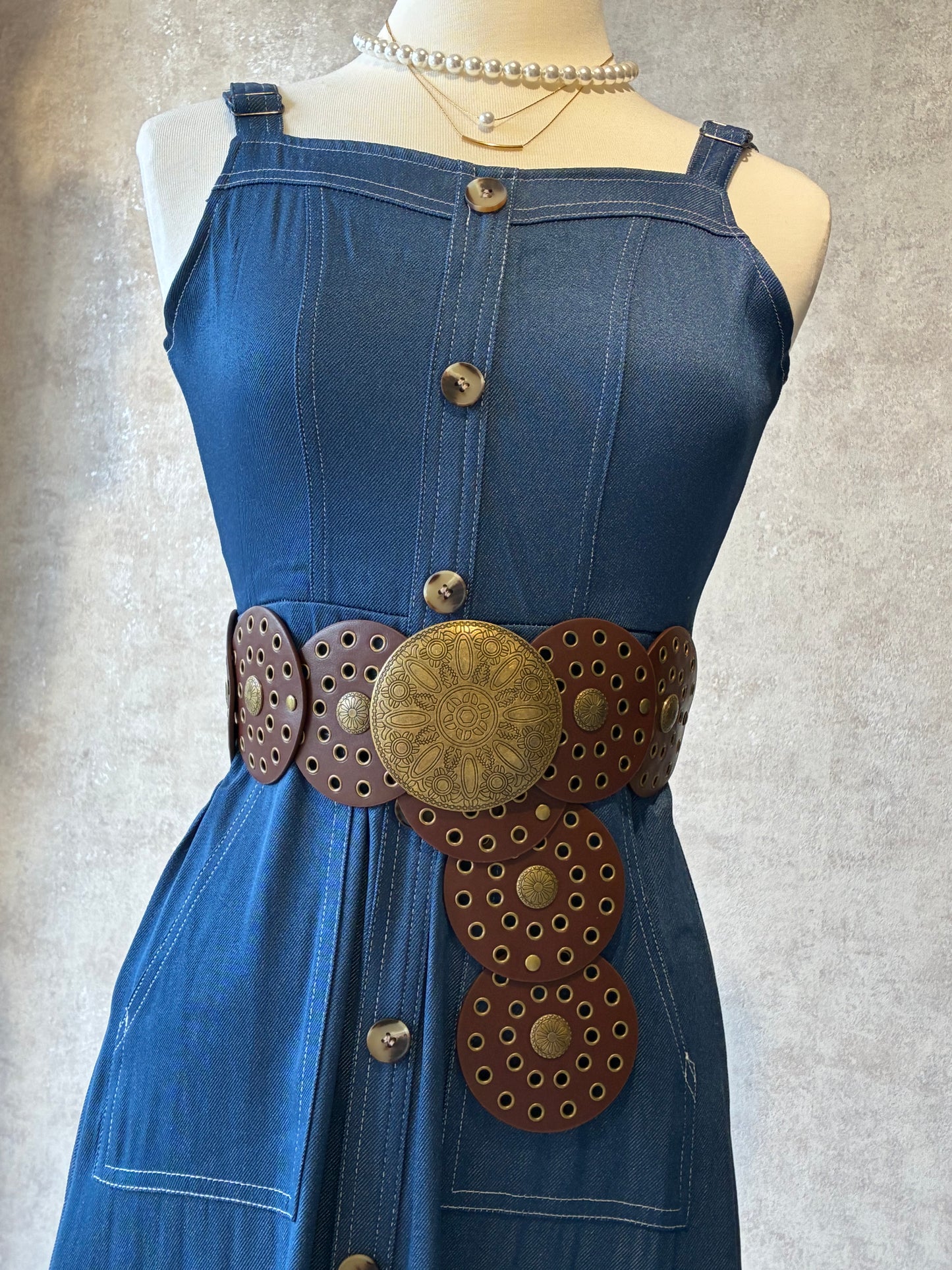 Brown Boho Disk Leather Belt
