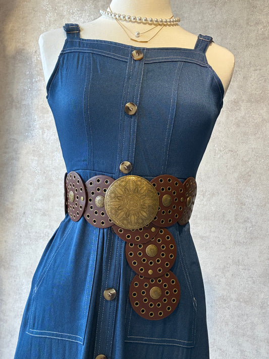 Brown Boho Disk Leather Belt