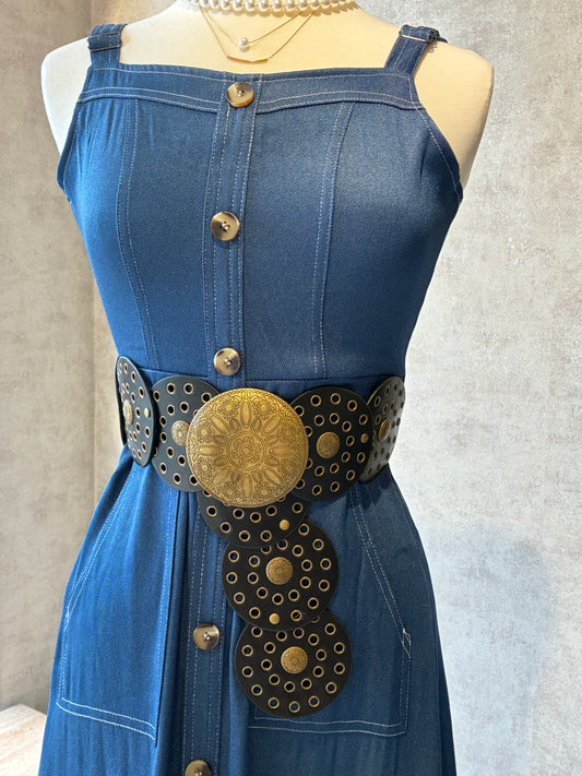 Black Boho Disk Leather Belt