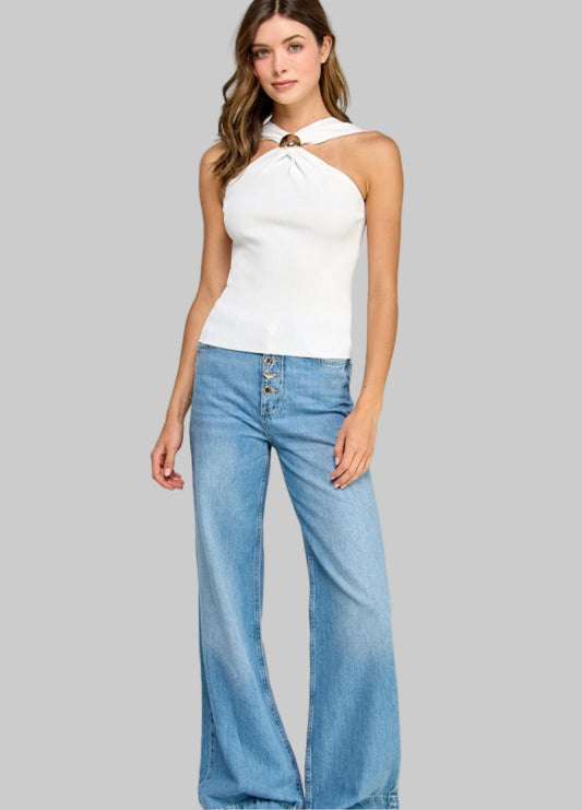 White Halter Neck With Trim Detail