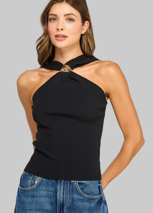 Black Halter Neck With Trim Detail